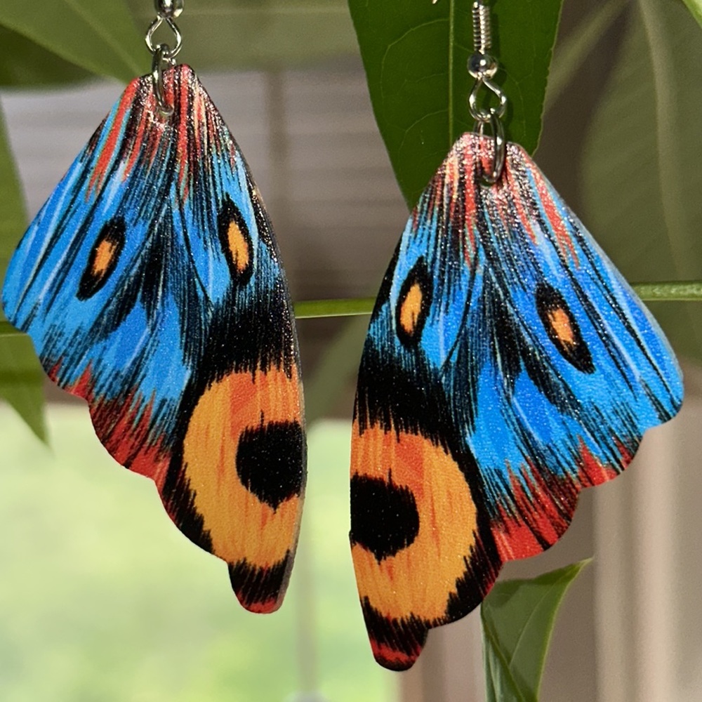 New Butterfly Wing Earrings Yellow Blue 🦋 - Picture 2 of 7